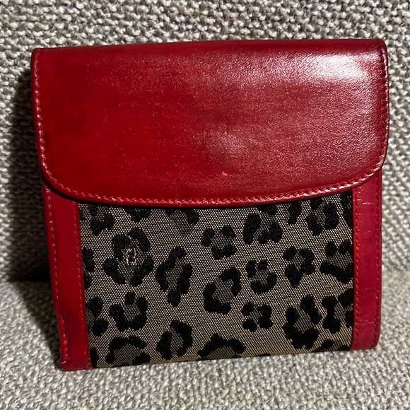 Fendi Handbags - Authentic Fendi bifold wallet leopard canvas red leather